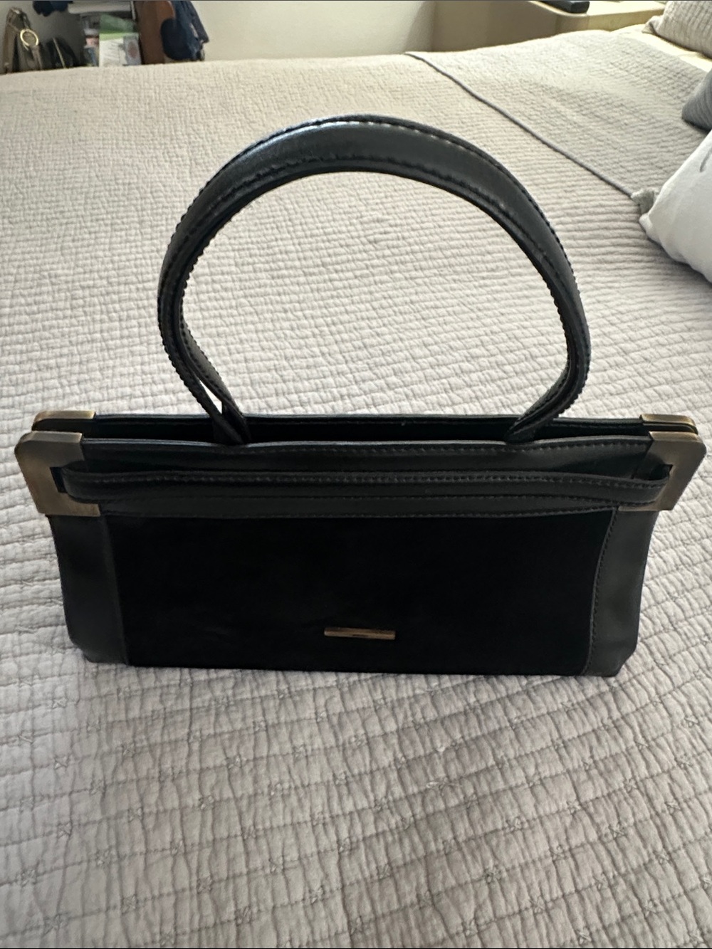 Moschino Black Top-Handle Satchel with Gold Accents